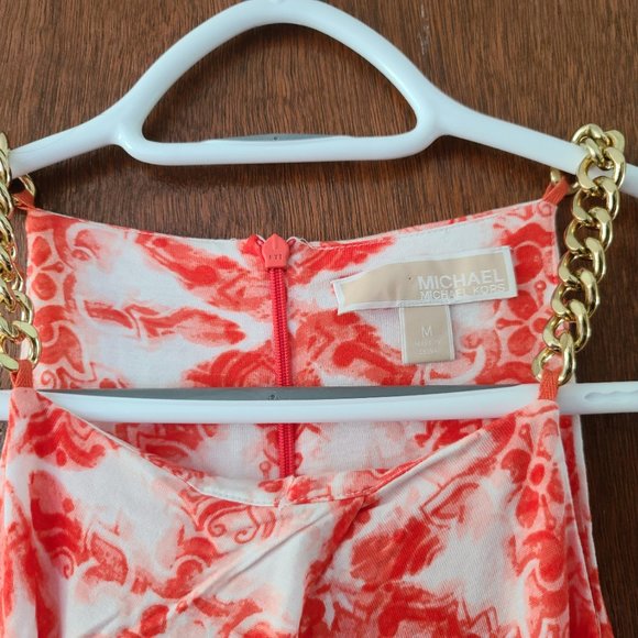 2 for $75 - Michael Kors Women's M Halter Top with Gold Chains - Orange Pattern - Picture 1 of 8